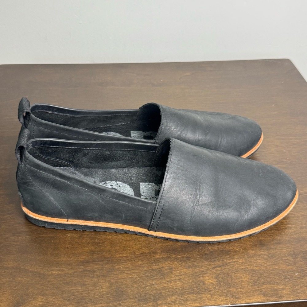 Sorel Ella Slip On Shoe Womens 11 Black Leather Flat